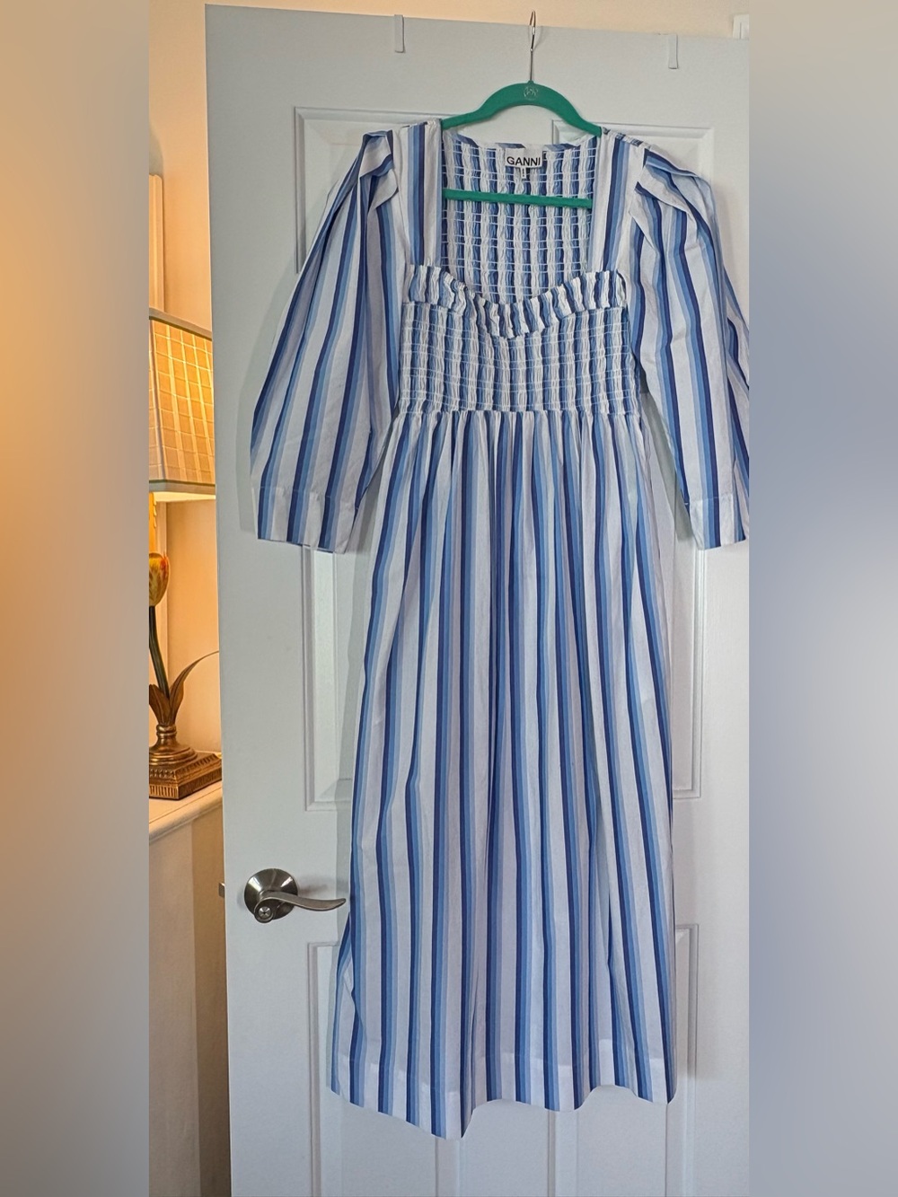 Ganni Blue and White Striped Maxi Dress